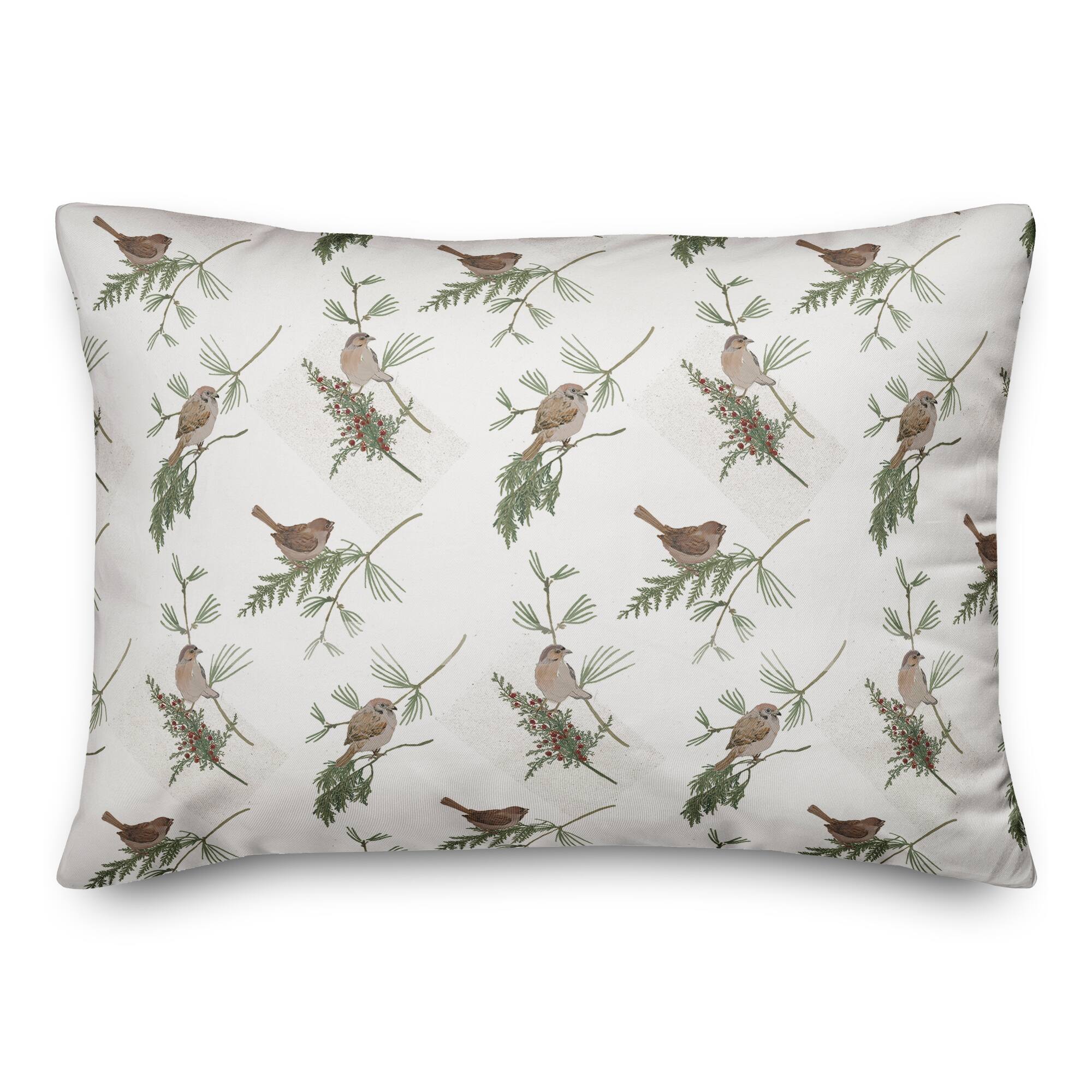 White Pine & Birds Throw Pillow